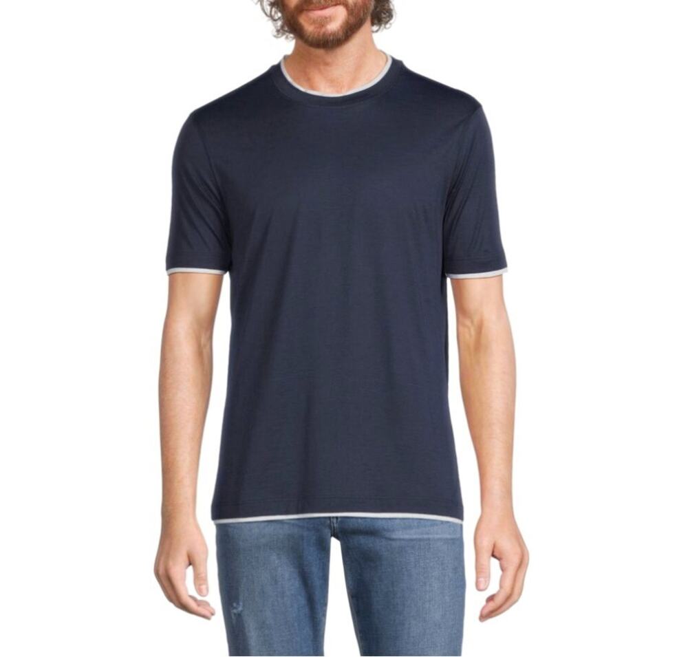 $795 NWT Brunello Cucinelli Silk Blend Slim Fit Tipped Short Sleeve Shirt XXS